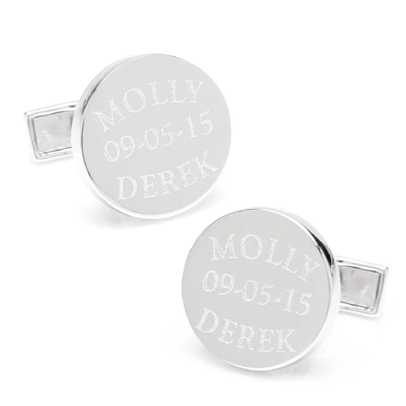 Best cufflinks for men with classic designs for formal occasions and business meetings-Bride and Groom Wedding Date Engravable Round Cufflinks