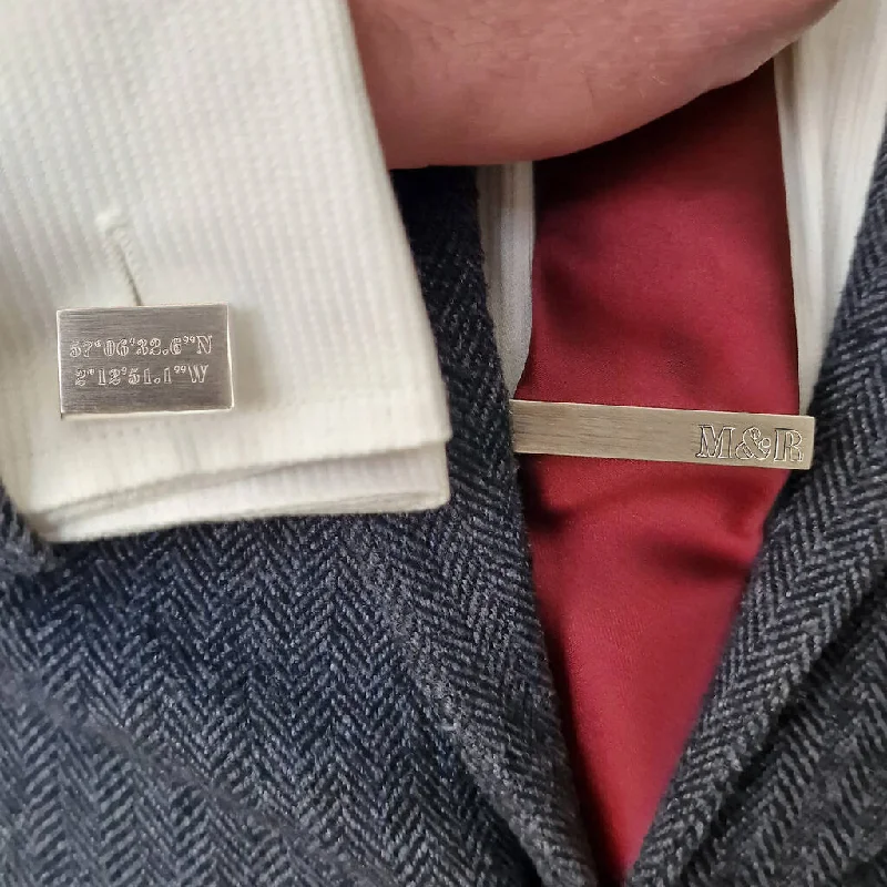 Best cufflinks for weddings with silver or gold finishes for a timeless appeal-Personalised Coordinate Cufflink And Tie Clip Set