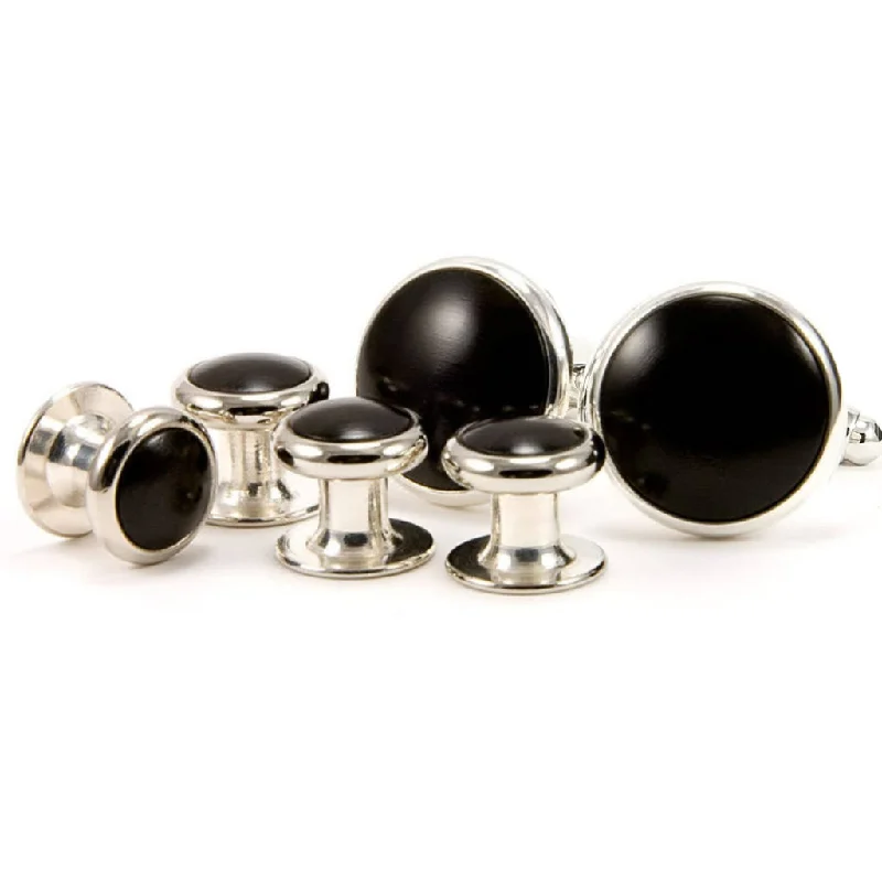 Best cufflinks for black tie events with sleek and minimalist designs-Ebony Silver Cufflink Tuxedo Stud Set