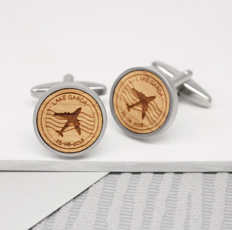 Cufflinks with textured metal finishes for a rugged and stylish appearance-Personalised Travel Stamp Cufflinks