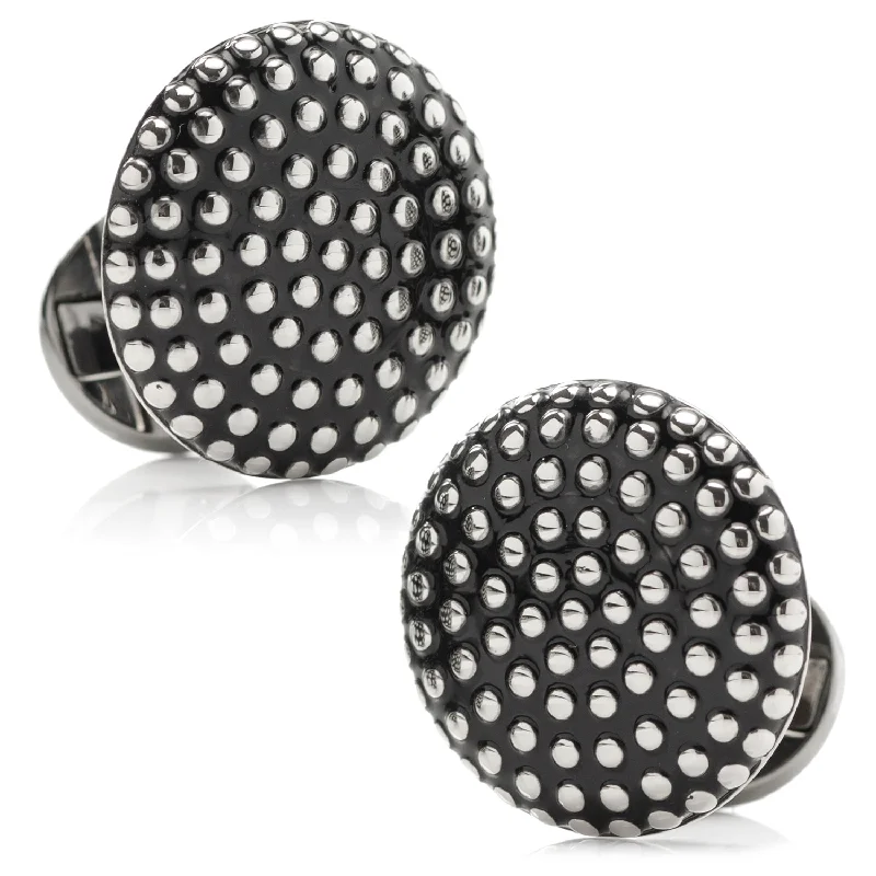 Cufflinks with silver and enamel combinations for a colorful and polished look-Silver Circle Dot Texture Cufflinks