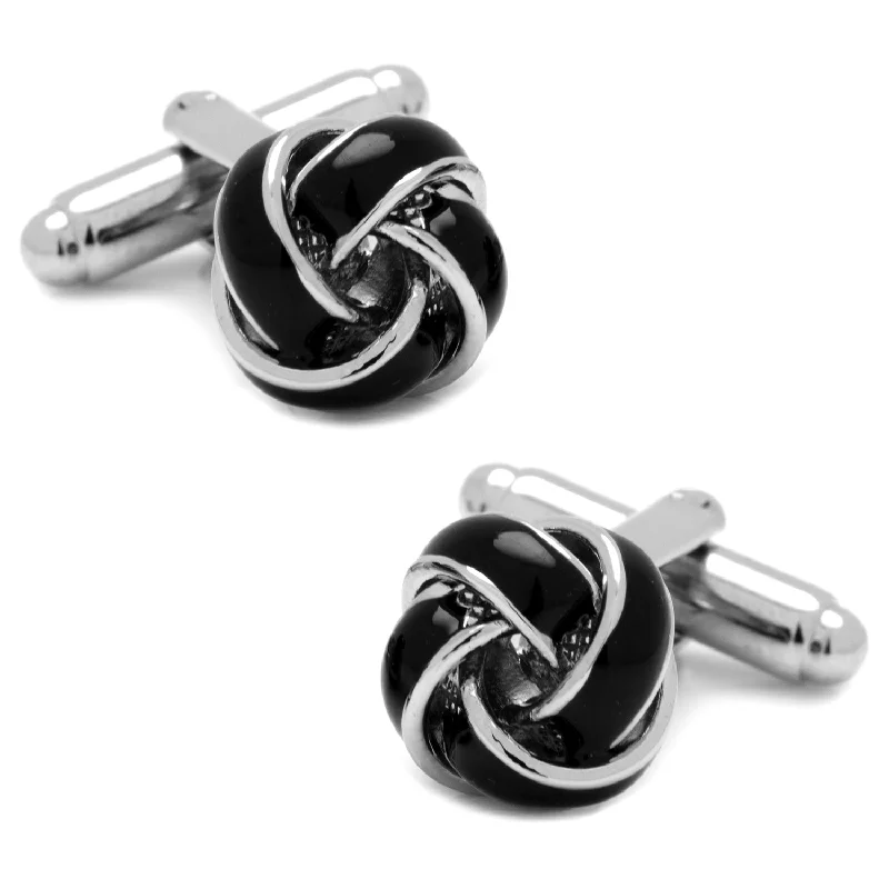 Best cufflinks with etched floral patterns for an elegant and sophisticated design-Black and Silver Knot Cufflinks