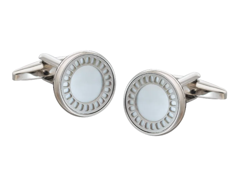 Cufflinks with luxury enamel inlays for a polished and vibrant appearance-Mother of Pearl Film Reel Cufflinks