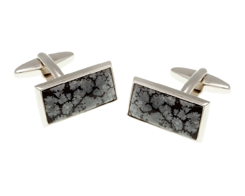 Best cufflinks with onyx inlays for a sleek, elegant and timeless appearance-Oblong Snowflake Stone Cufflinks