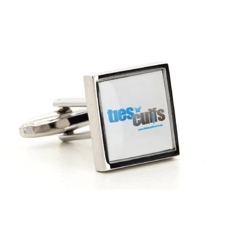 Best cufflinks with durable enamel finishes for long-lasting wear and vibrant color-Corporate Printed Square Logo Silver Cufflinks