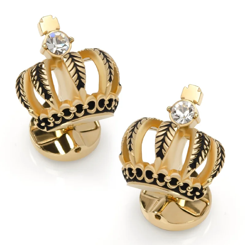 Classic cufflinks with simple round shapes for an elegant and versatile accessory-VDP 3D Crown Royal Gold Stainless Cufflinks