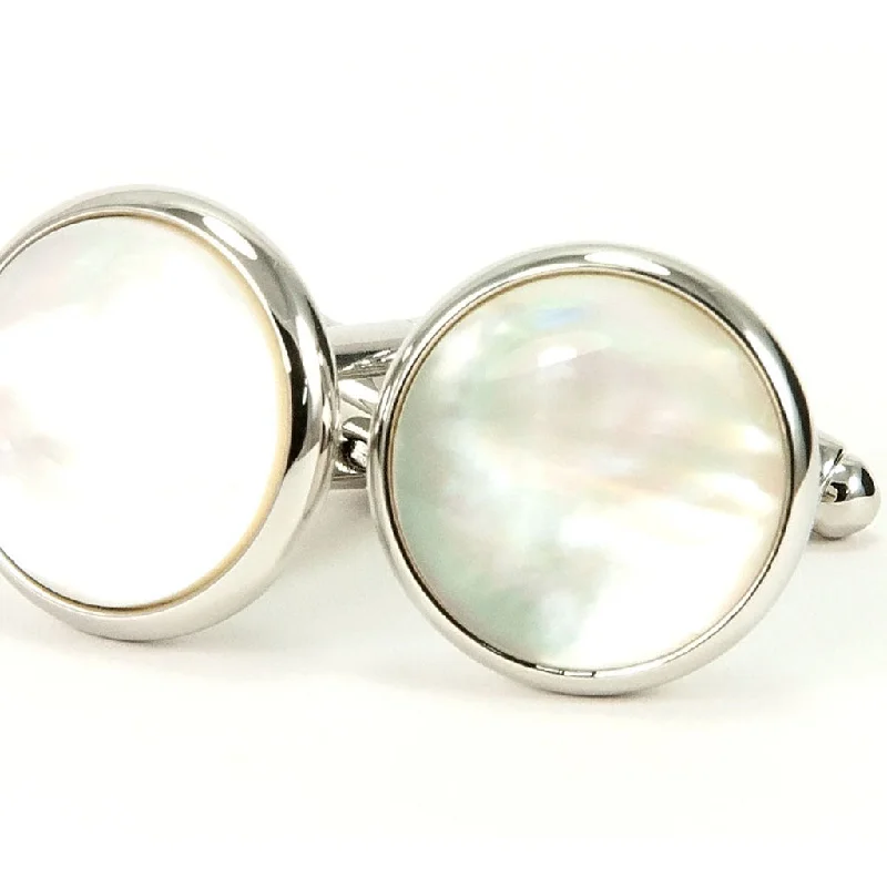 Cufflinks with vintage buttons for a retro and unique fashion statement-Mother of Pearl Silver Cufflinks