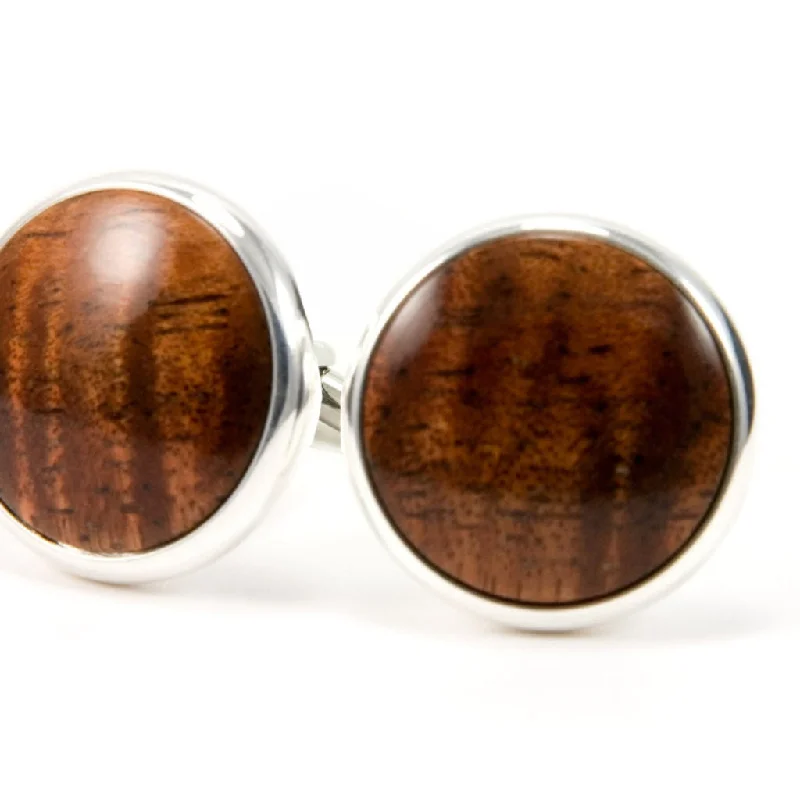 Cufflinks with wood accents for a rustic and unique design-Hawaiian Koa Wood and Silver Cufflinks