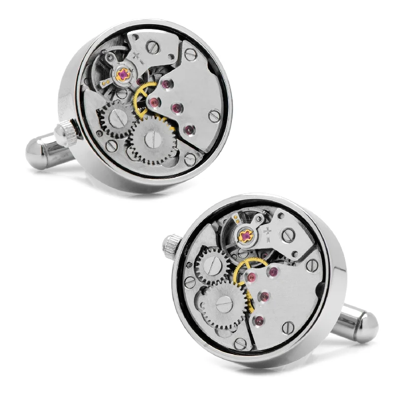 Cufflinks with angular designs for a modern and stylish look-Silver Watch Movement Cufflinks