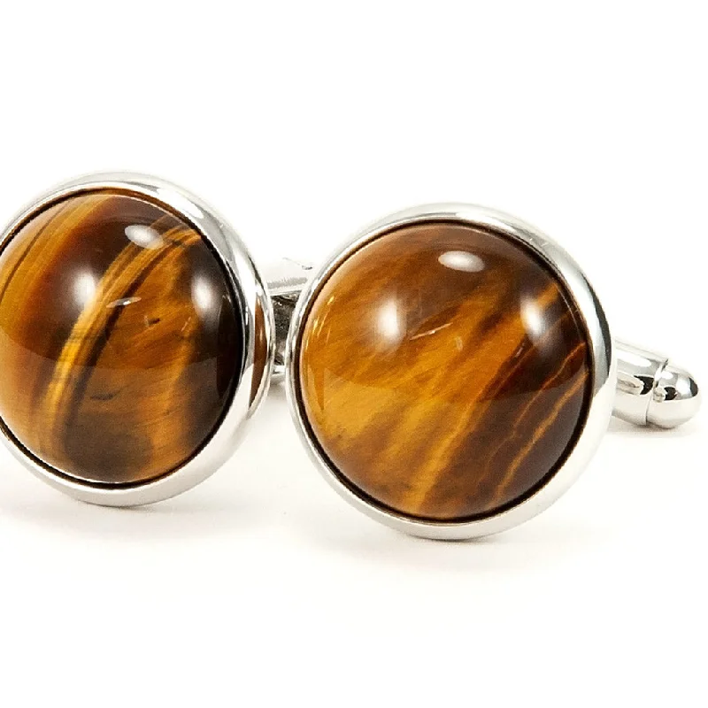 Cufflinks with military insignia designs for a bold, distinguished look-Tiger Eye Silver Cufflinks