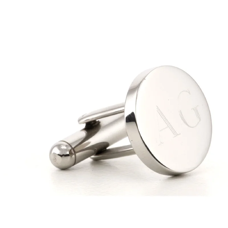 Cufflinks with customized logos for businesses or organizations looking to add branding-Engraved Logo Round Silver Cufflinks