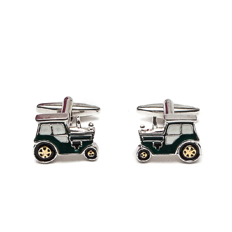 Cufflinks with quirky animal designs for a fun and distinctive style-Racing Green Tractor Cufflinks