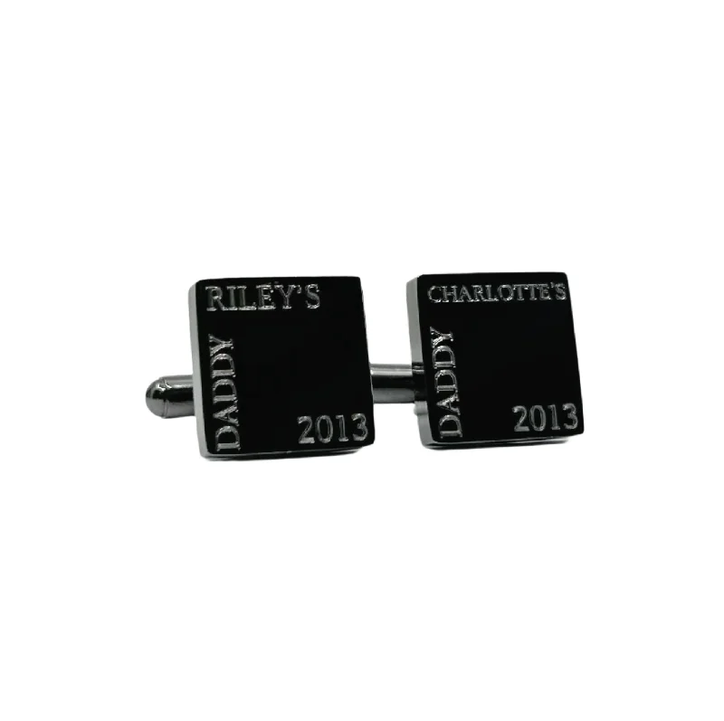 Cufflinks with Swarovski crystals for added sparkle and luxury-Personalised Engraved Square Kids name cuffs