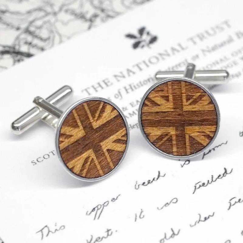 Cufflinks with sports-related designs for fans and athletes looking to showcase their interests-Wooden Union Jack Cufflinks