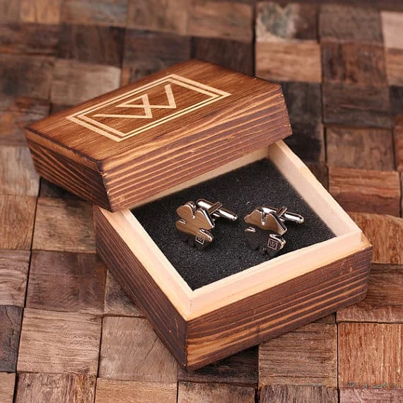 Best cufflinks with geometric shapes for a modern and artistic touch-Personalised Engraved Cufflinks – Shamrock with Wood Box