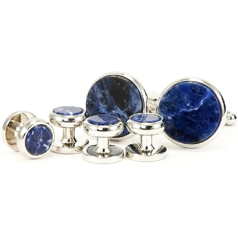 Cufflinks with angular designs for a modern and stylish look-Blue Sodalite Silver Cufflink Tuxedo Stud Set