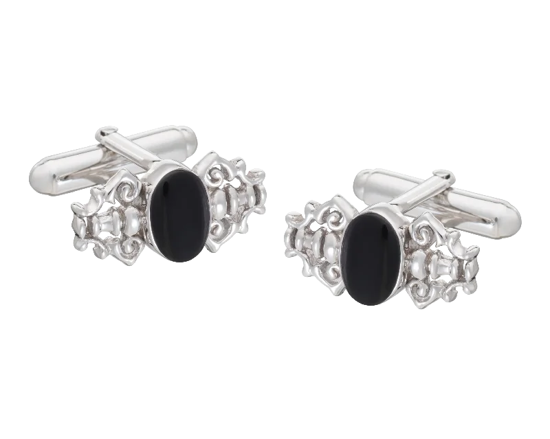 Best cufflinks with sterling silver finishes for a refined and sophisticated style-Fancy 925 Sterling Silver Onyx Cufflinks