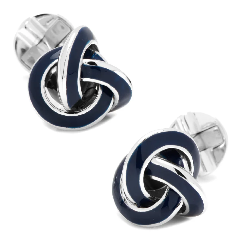 Cufflinks with textured metal finishes for a rugged and stylish appearance-Sterling Blue Enamel Knot Cufflinks