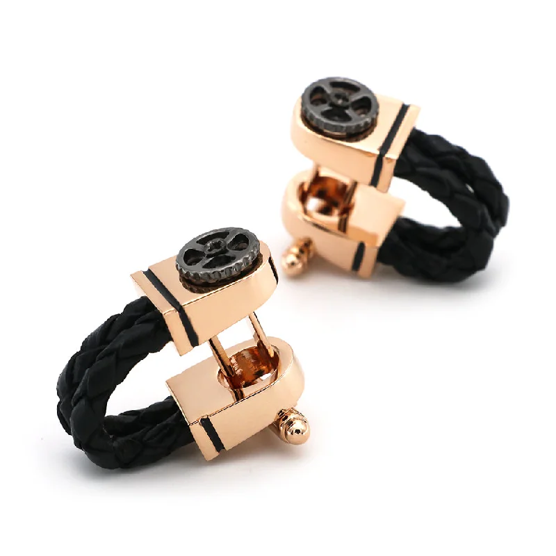 Cufflinks with black onyx stones for a refined and luxurious look-Marion Black Leather Rope Cufflinks