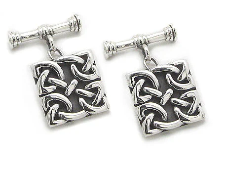 Best cufflinks for casual wear with subtle designs for a relaxed yet stylish look-Square Celtic Knot Chain and Bar Cufflinks Sterling Silver Cuff Links