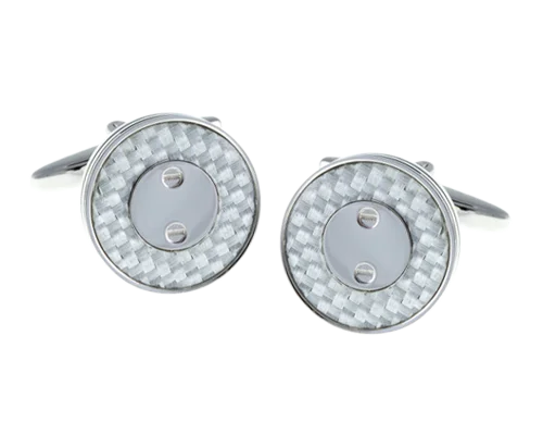 Cufflinks with geometric patterns for a sharp and fashionable look-Screw Plated White Carbon Fibre Cufflinks