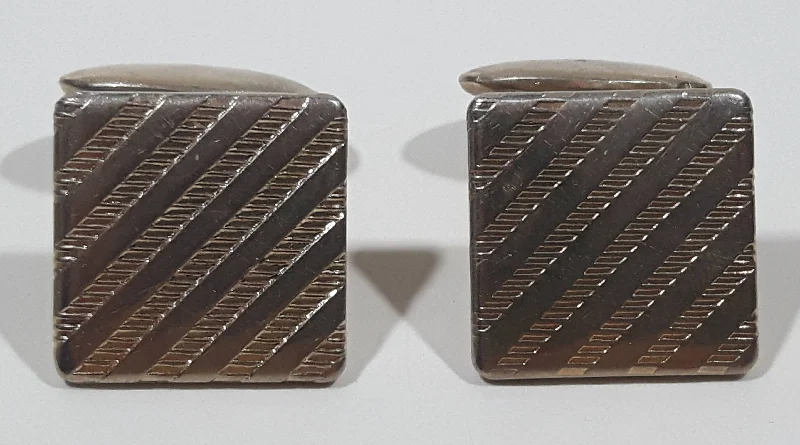 Cufflinks with brushed stainless steel designs for a rugged and modern style-Vintage Dashed Diagonal Striped Pattern 1/2" x 1/2" Silver Tone Metal Cuff Links