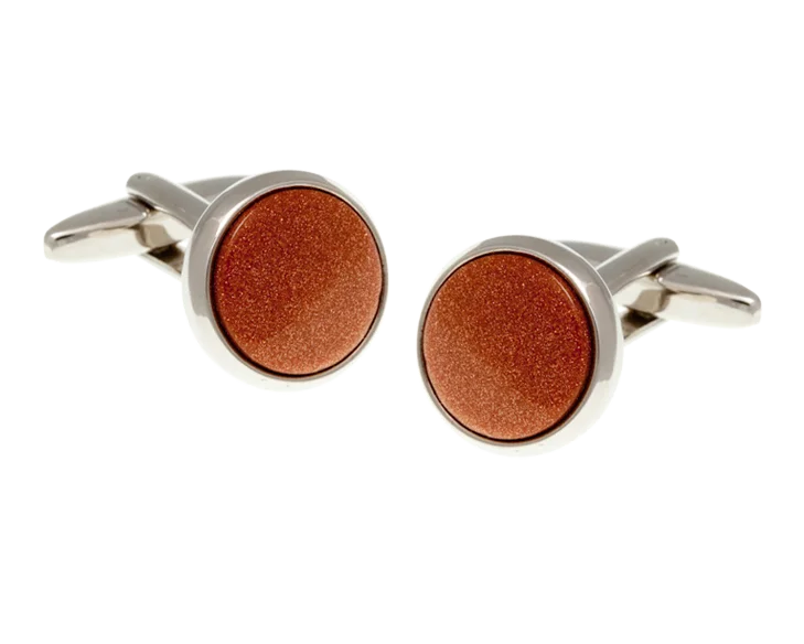 Cufflinks with engraved quotes for a personalized and meaningful touch-Round Brown Goldstone Cufflinks