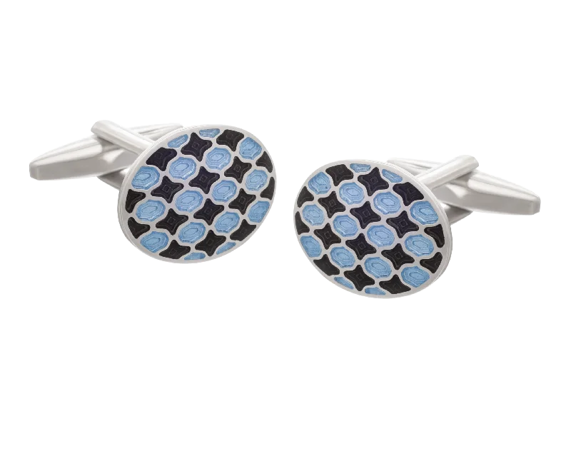 Cufflinks with Celtic knot designs for a unique and intricate finish-Harlequin Black and Blue  Oval Cufflinks