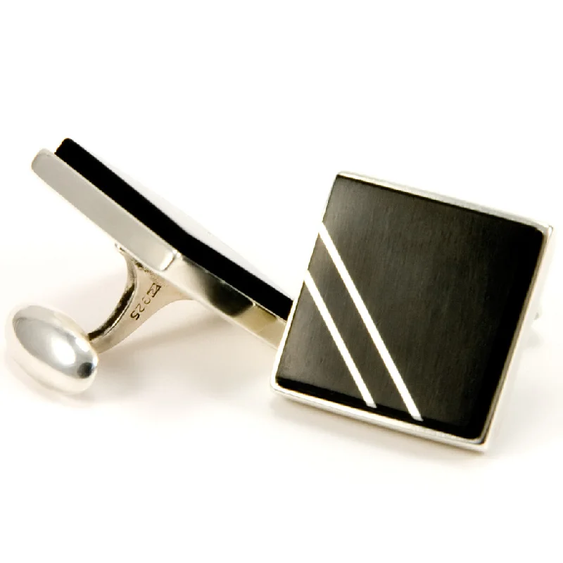 Unique cufflinks with quirky designs for a fun and personalized accessory-Sterling Silver Ebony Cufflinks With Sterling Silver Inlay