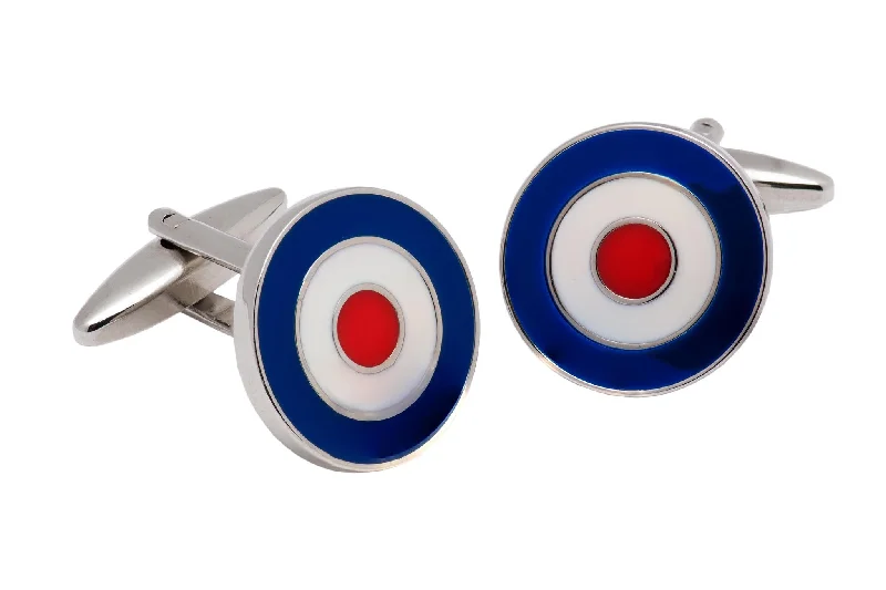 Cufflinks with silver and enamel combinations for a colorful and polished look-Williamsburg Blue, White, and Red Rhodium Plated Brass Cufflinks