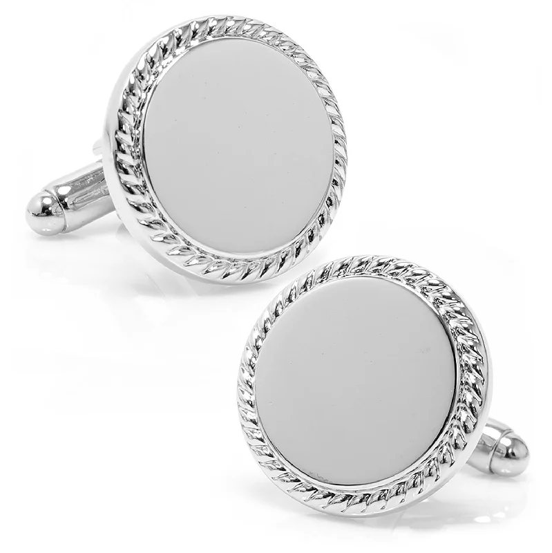 Cufflinks with engraved patterns for a personalized and intricate touch-Stainless Steel Rope Border Round Engravable Cufflinks