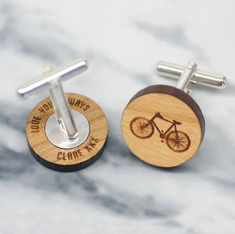 Personalized cufflinks with initials for a custom and meaningful gift-Wooden Bicycle Secret Message Cufflinks