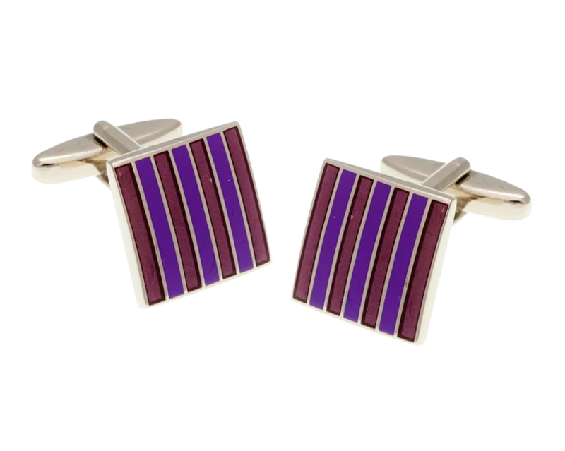 Best cufflinks with geometric shapes for a modern and artistic touch-Classic Stripe Purple & Lilac Pink Square Cufflinks