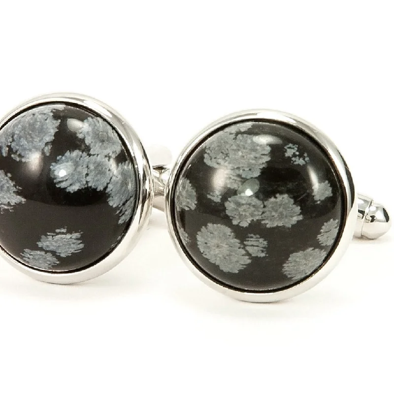 Cufflinks with subtle animal motifs for an understated and stylish look-Snowflake Obsidian Silver Cufflinks