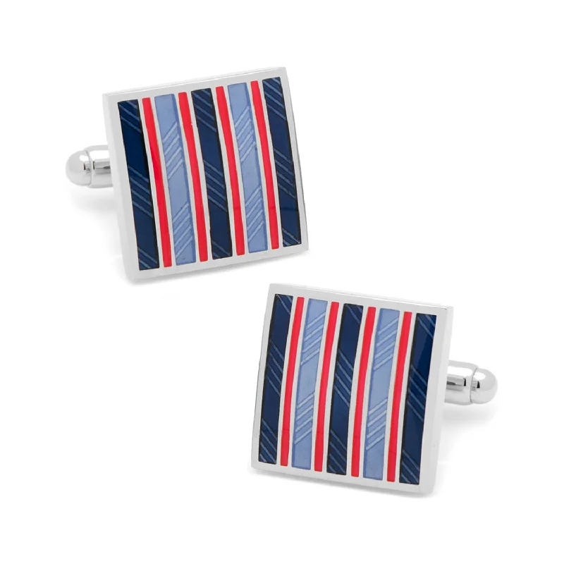 Best cufflinks with mother-of-pearl inlays for a sophisticated and luxurious feel-Red and Navy Striped Square Cufflinks