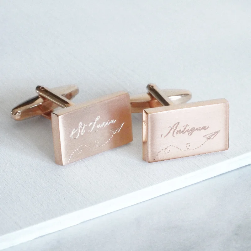 Luxury cufflinks with diamond accents for a high-end and elegant accessory-Engraved Paper Plane Destination Cufflinks