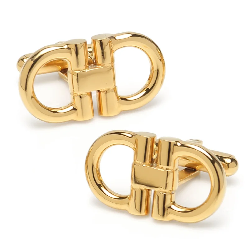 Cufflinks with celestial motifs for a cosmic and mystical fashion statement-Horse Bit Gold Stainless Steel Cufflinks