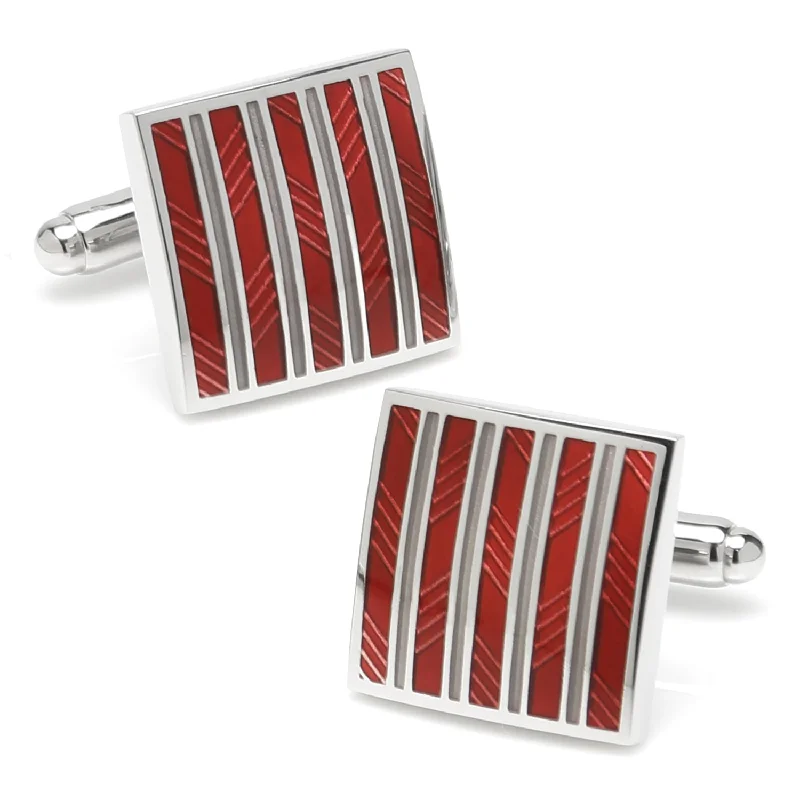 Cufflinks with vintage-inspired designs for a timeless and classic touch-Red and Gray Striped Square Cufflinks