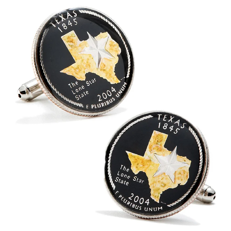 Cufflinks with Swarovski crystals for added sparkle and luxury-Hand Painted Texas State Quarter Cufflinks