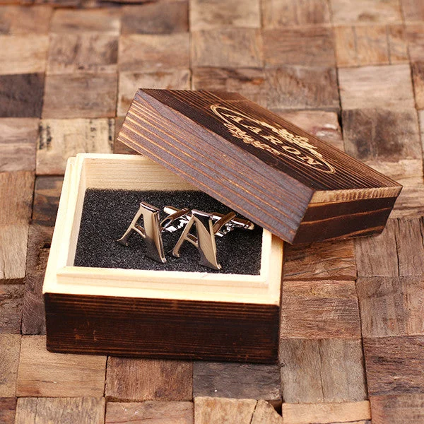 Best cufflinks for weddings with silver or gold finishes for a timeless appeal-Letter Cufflinks with Wood Gift Box