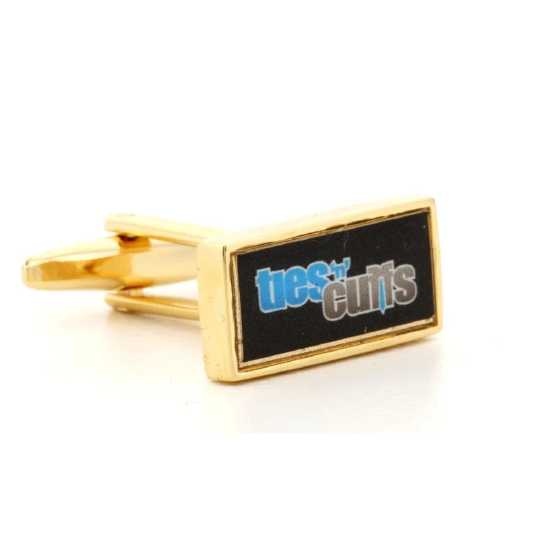 Cufflinks with custom logos for a branded and professional look-Corporate Printed Rectangle Logo Gold Cufflinks