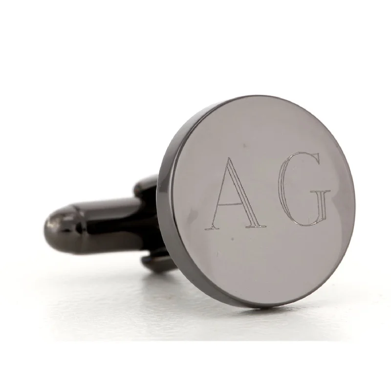 Best cufflinks with polished titanium for a modern, sleek design-Engraved Logo Round GunMetal Cufflinks