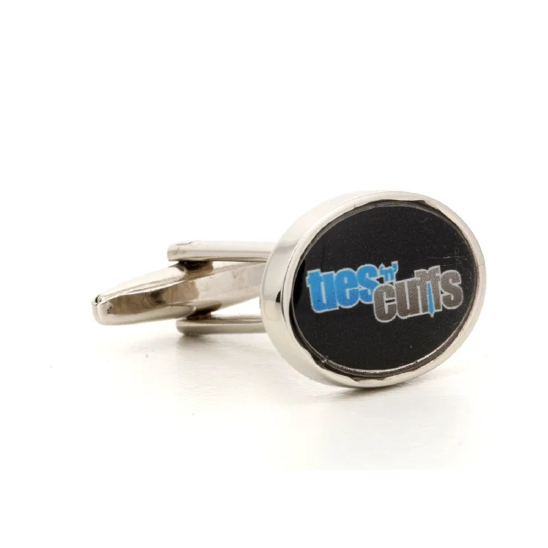 Best cufflinks with enamel designs for vibrant and colorful accents-Corporate Printed Oval Logo Silver Cufflinks