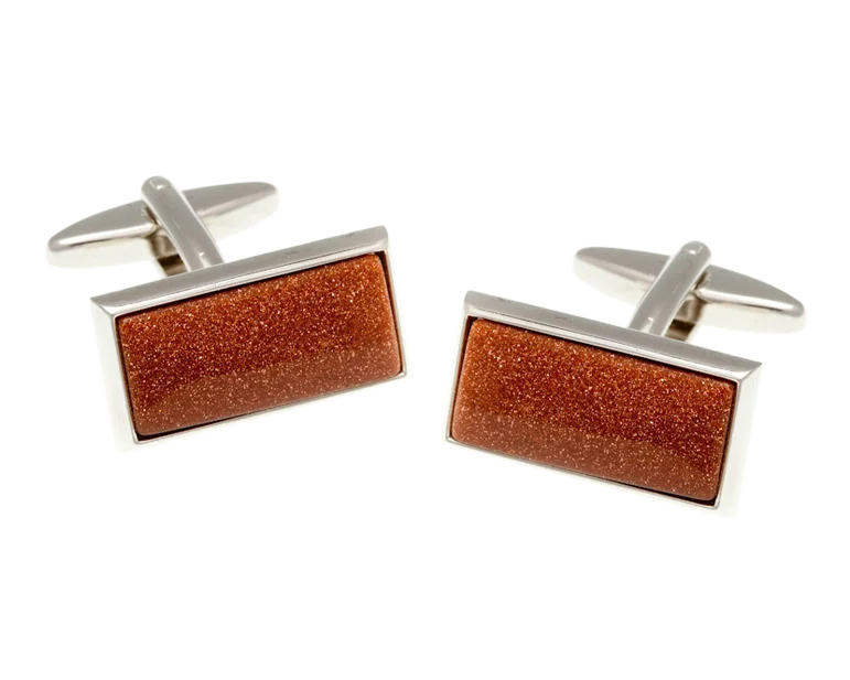 Best cufflinks with matching tie clips for a coordinated and fashionable set-Oblong Brown Goldstone Cufflinks