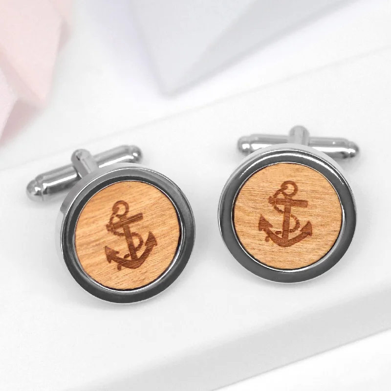 Cufflinks with engraved patterns for a personalized and intricate touch-Wooden Anchor Cufflinks