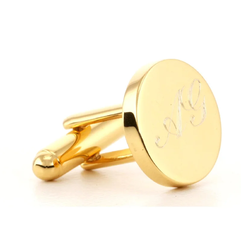 Cufflinks with silver and enamel combinations for a colorful and polished look-Engraved Logo Round Gold Cufflinks