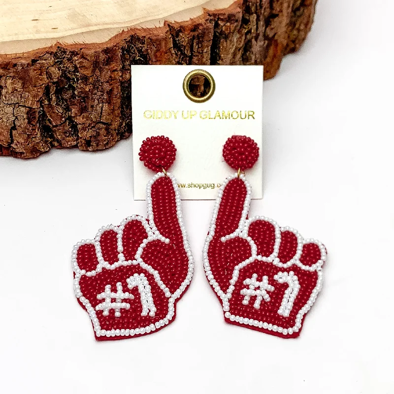 Hoop earrings with oversized pearl accents for a statement-making look-#1 Beaded Foam Finger Earrings in Maroon and White