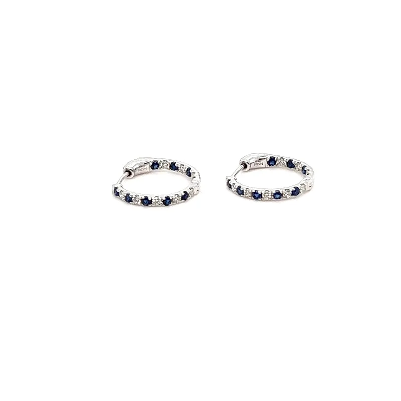 Best hoop earrings with geometric shapes for a modern and artistic appeal-14kt White Gold Mini Hoop with Diamonds and Sapphires