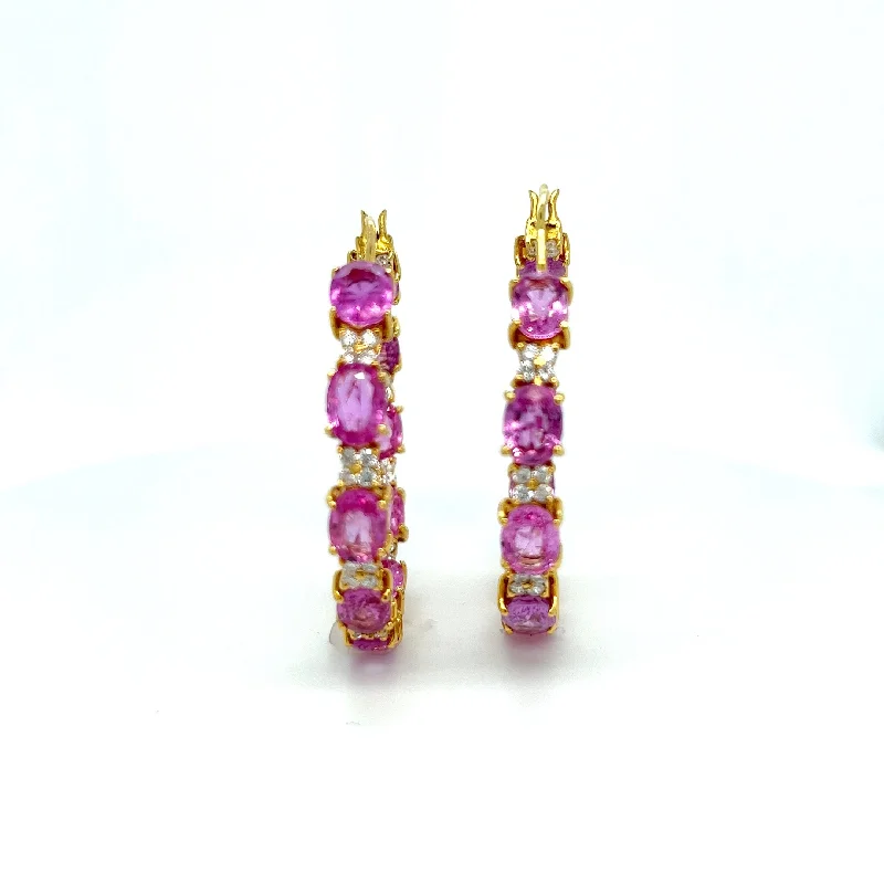 Best hoop earrings with delicate chain details for a trendy and stylish design-18kt Hoop Inside Out with Pink Sapphires and Diamonds