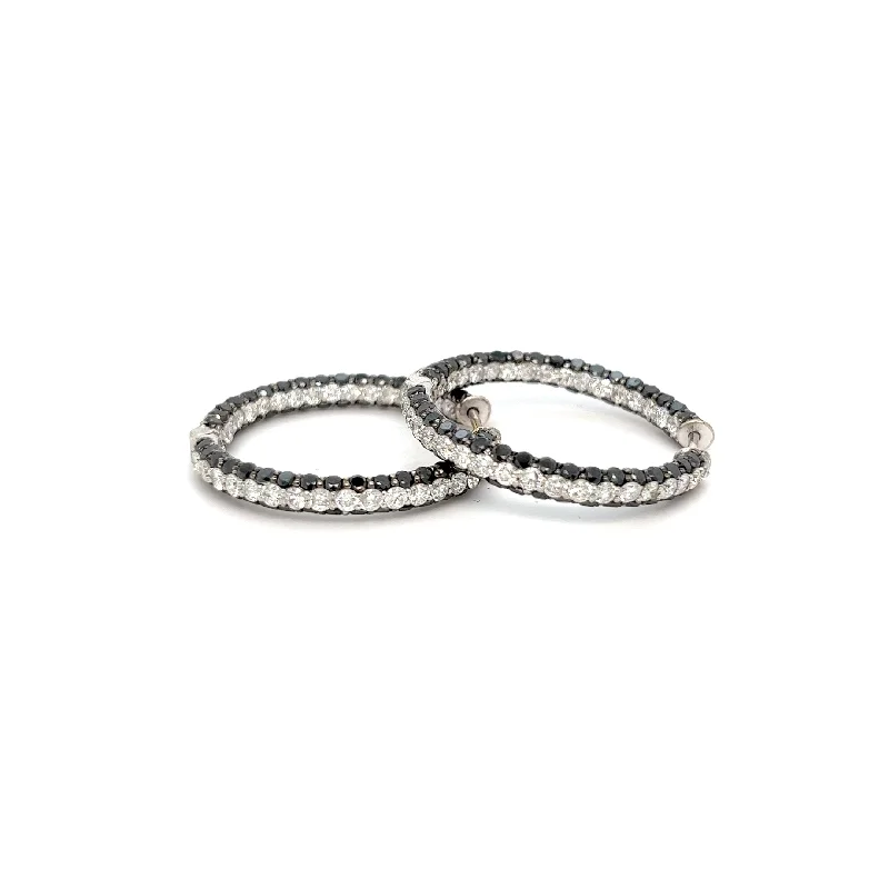 Best hoop earrings with snake chain details for a sleek and modern touch-18kt White Gold Inside Out Hoop Earring White + Black Diamonds